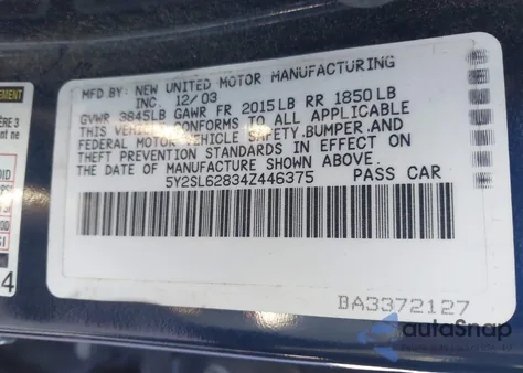 2004 Pontiac Vibe из США, поврежденный, VIN 5Y2SL62834Z446375